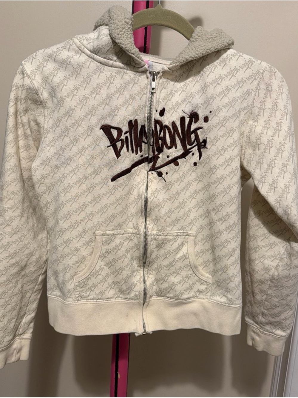 Vintage Y2K Billabong Sherpa Logo Zip Hoodie M